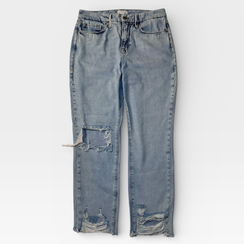 Good American Straight Leg Light Wash Distressed GCCU859T Jeans BLUE539